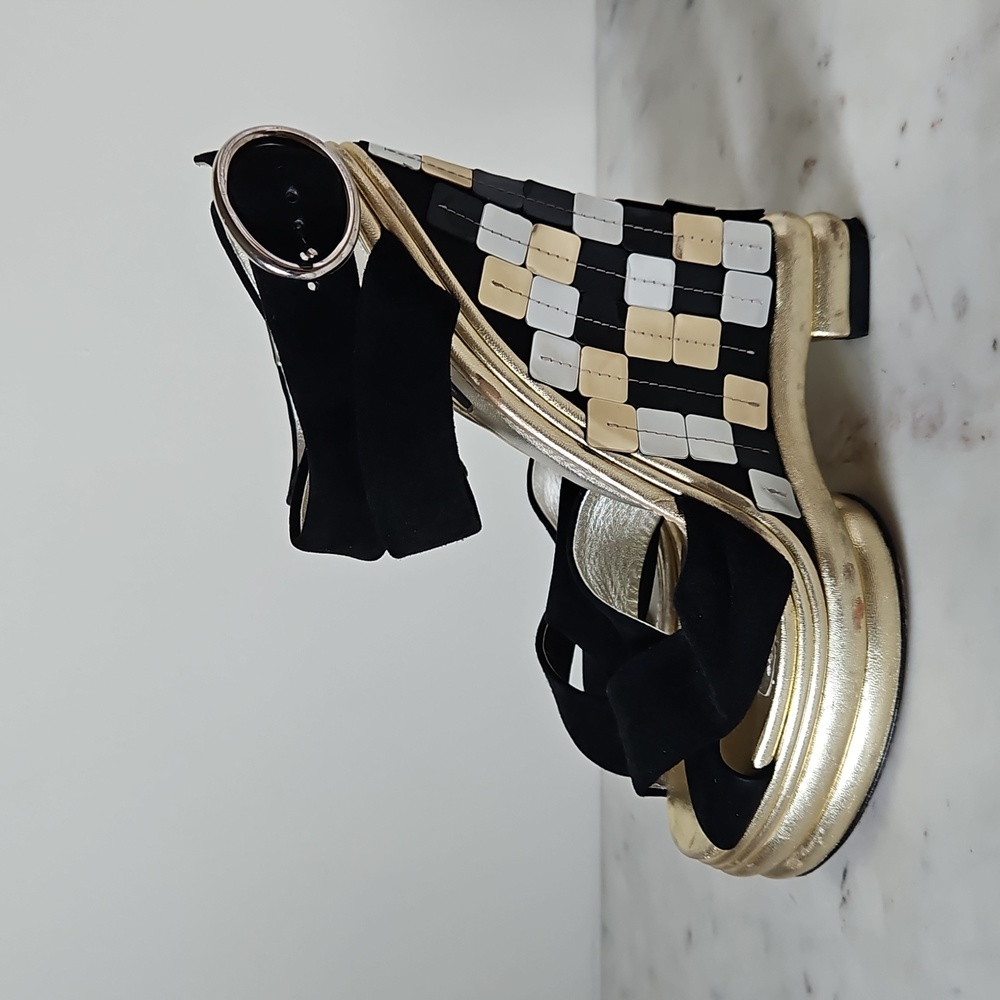DOLCE & GABBANA: Mosaic Black and Gold Wedge Heels